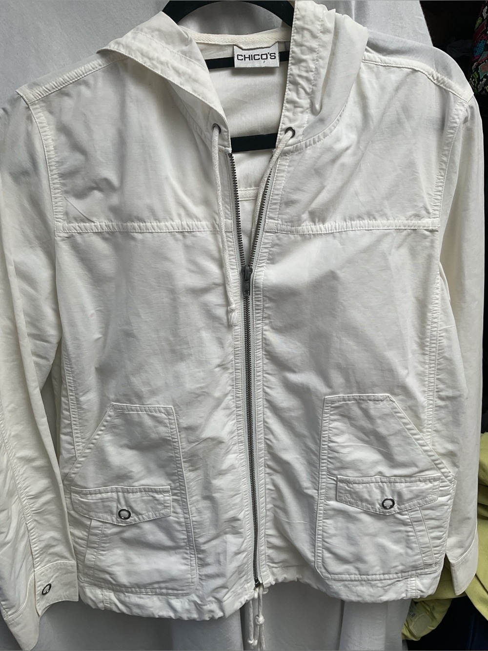 Chico's White Lightweight Hooded Zip Jacket